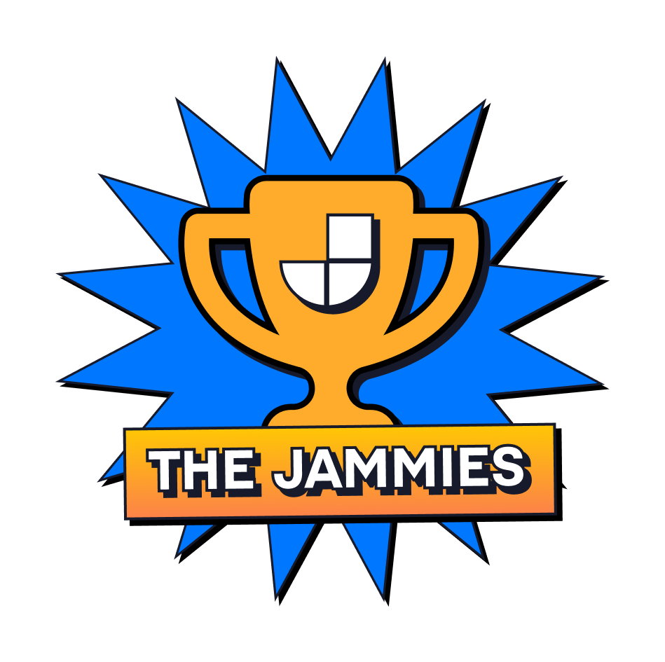 The Jammies, with a Jamstack Conf logo adorned Trophy